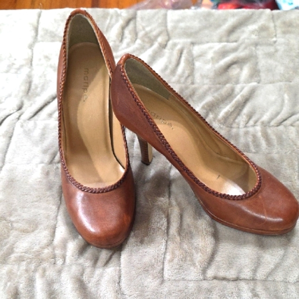 Maripe Women's Brown Leather? Heeled Pumps Shoes Career‎ Classic 9-9.5? EUC READ